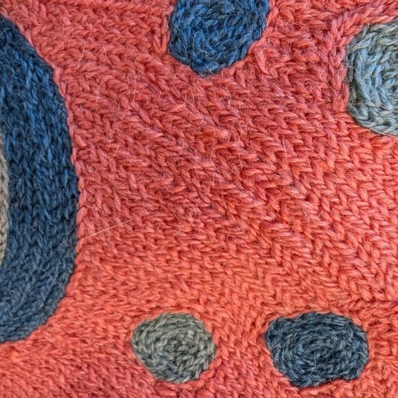 Kandinsky Style Wool Chainstitch Crewelwork Decorative Accent Pillow - Picture 6 of 15